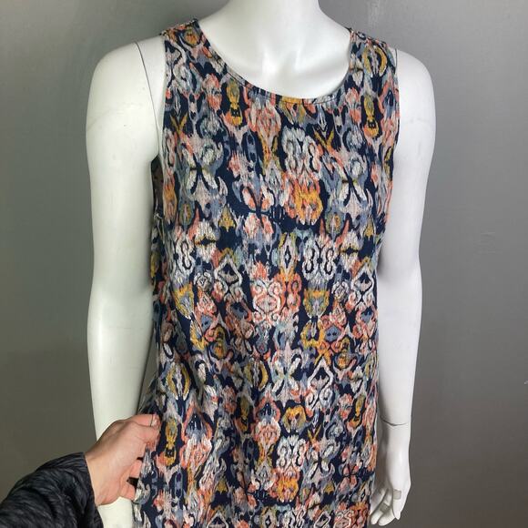 Garnet Hill Linen Dress size 8 sheath Ikat tribal batik colorful boho office - Picture 10 of 16